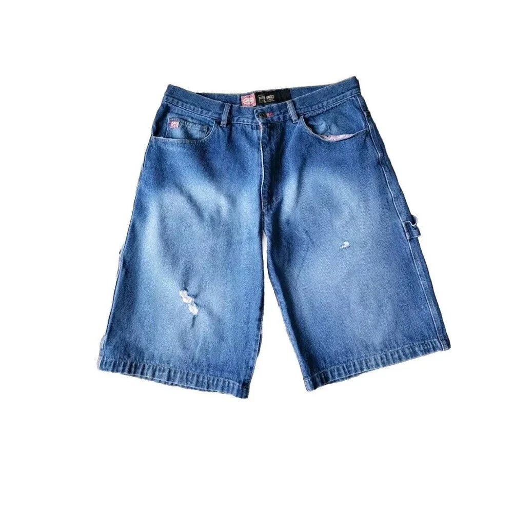 Ecko Shorts Men 34 Jorts Denim Jean Distressed 5 Pocket Streetwear Hip Hop Cargo